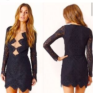 🍋 For Love And Lemons Iconic Noir Black Lace Dress XS NWT $244